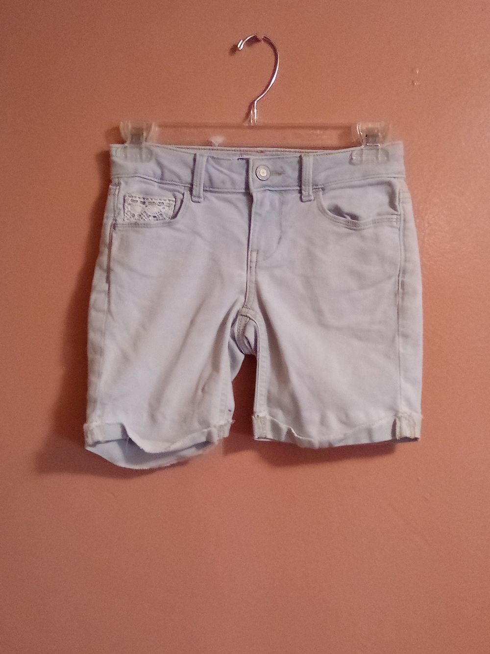 SO Light Blue Denim Lace Pocket Shorts ( Bag H )